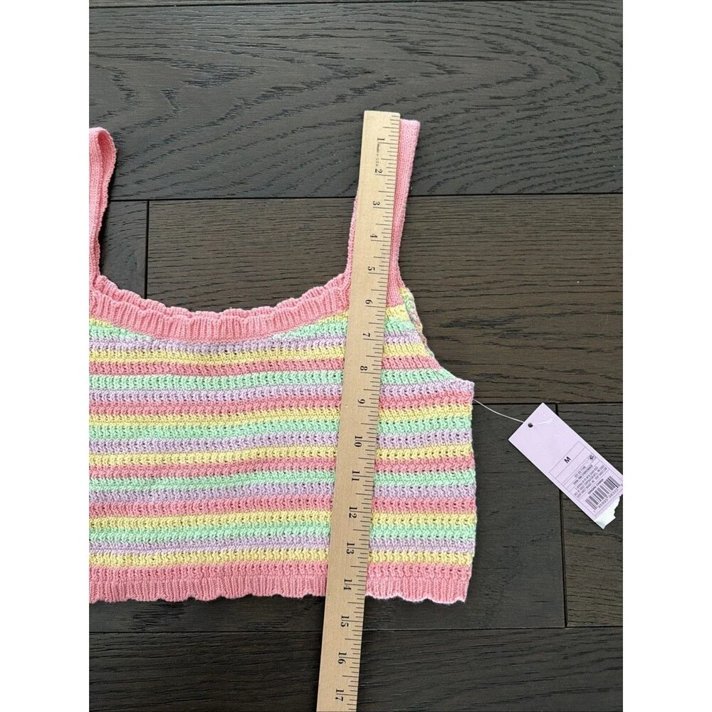 Wild Fable Pastel Striped Knit Crop Tank Top Pink Yellow Green Purple Med